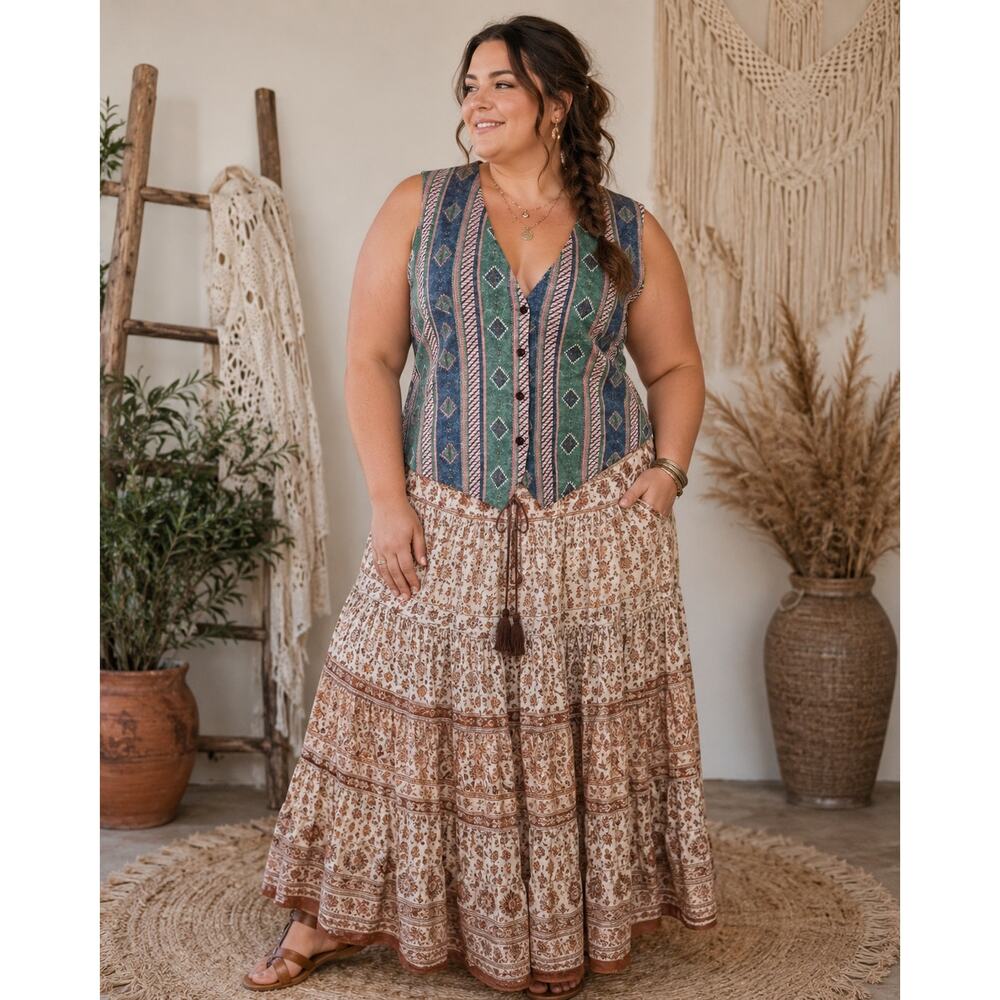 Vintage Honors Western Print Button Vest Women's Size 18/20W Coastal Cowgirl